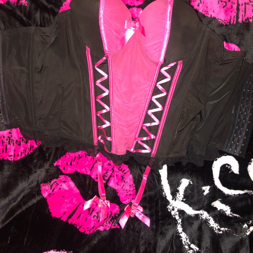 Just in Morbid Threads Hot Pink and Black lace up Bustier - Picture 6 of 7